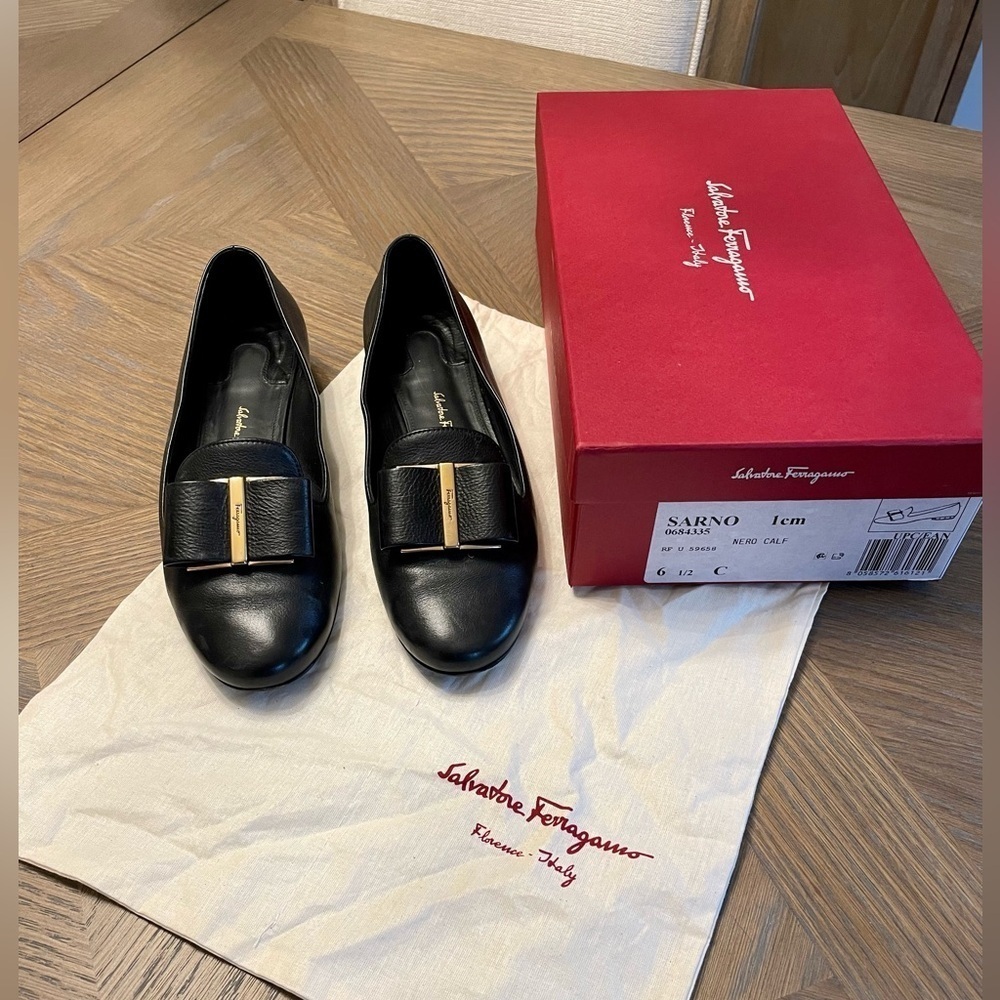 Salvatore Ferragamo Sarno Black Leather Loafers Shoes Flats - Picture 3 of 11